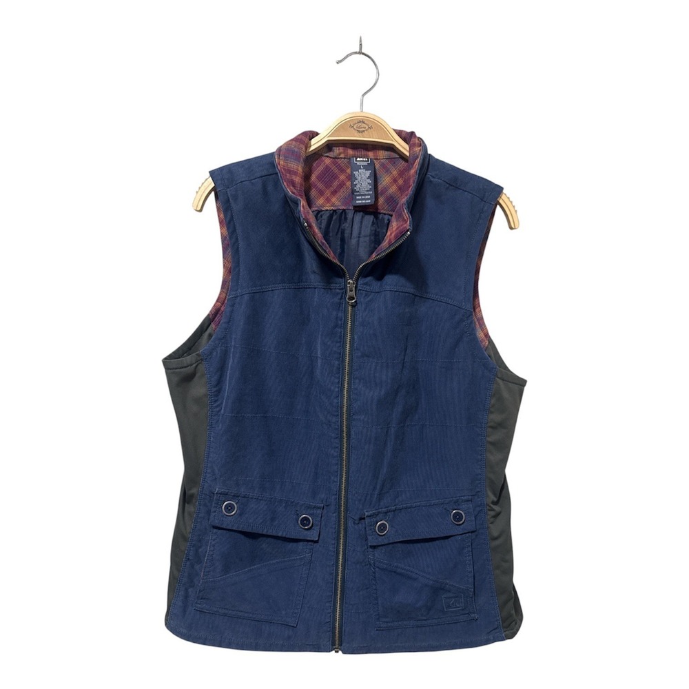 REI Women's Riverstone Blue Corduroy Lined Full Zip Vest Size:Large